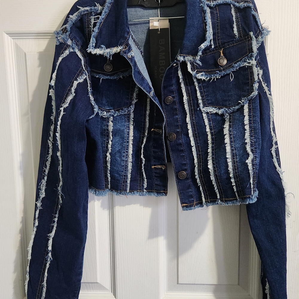 BAMBOO Women's Frayed Blue Denim Jacket